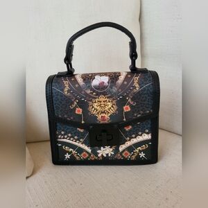 Aldo Black Mini Bag with Gold and Red Accents
